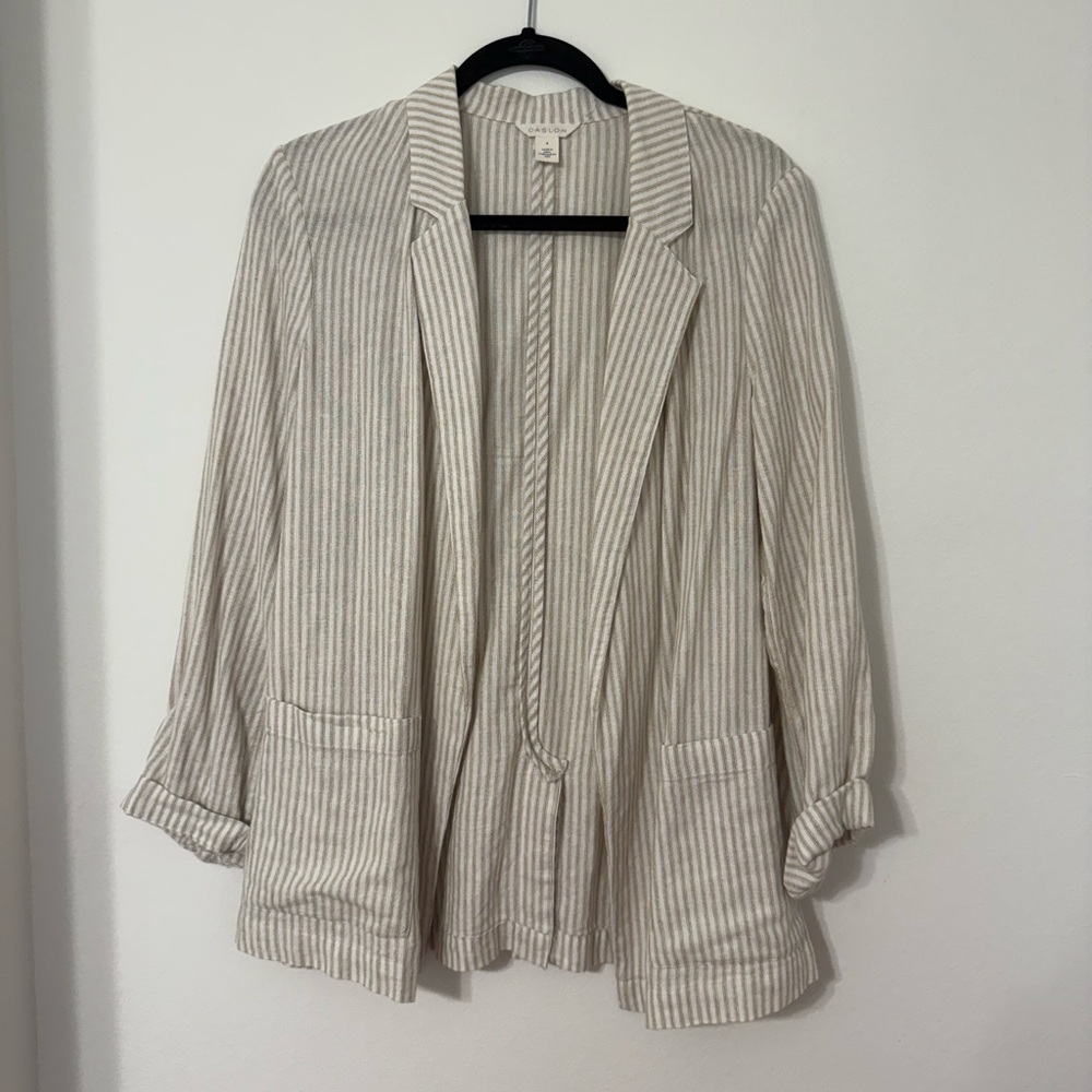 Caslon Knit Striped Open Front Blazer – Size Small – Beige/Cream